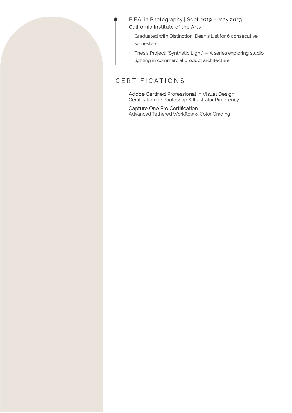 Free Entry Level Photographer ATS Resume Template, AI Resume Builder