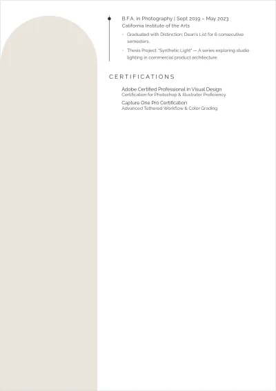 Free Entry Level Photographer ATS Resume Template, AI Resume Builder
