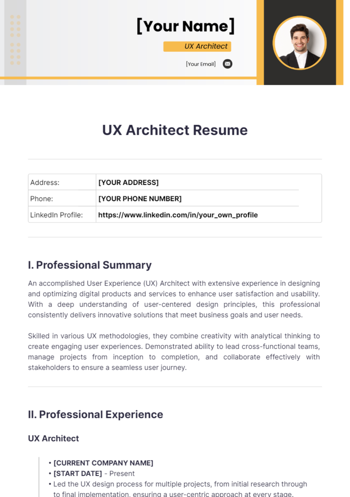 UX Architect Resume - Edit Online & Download