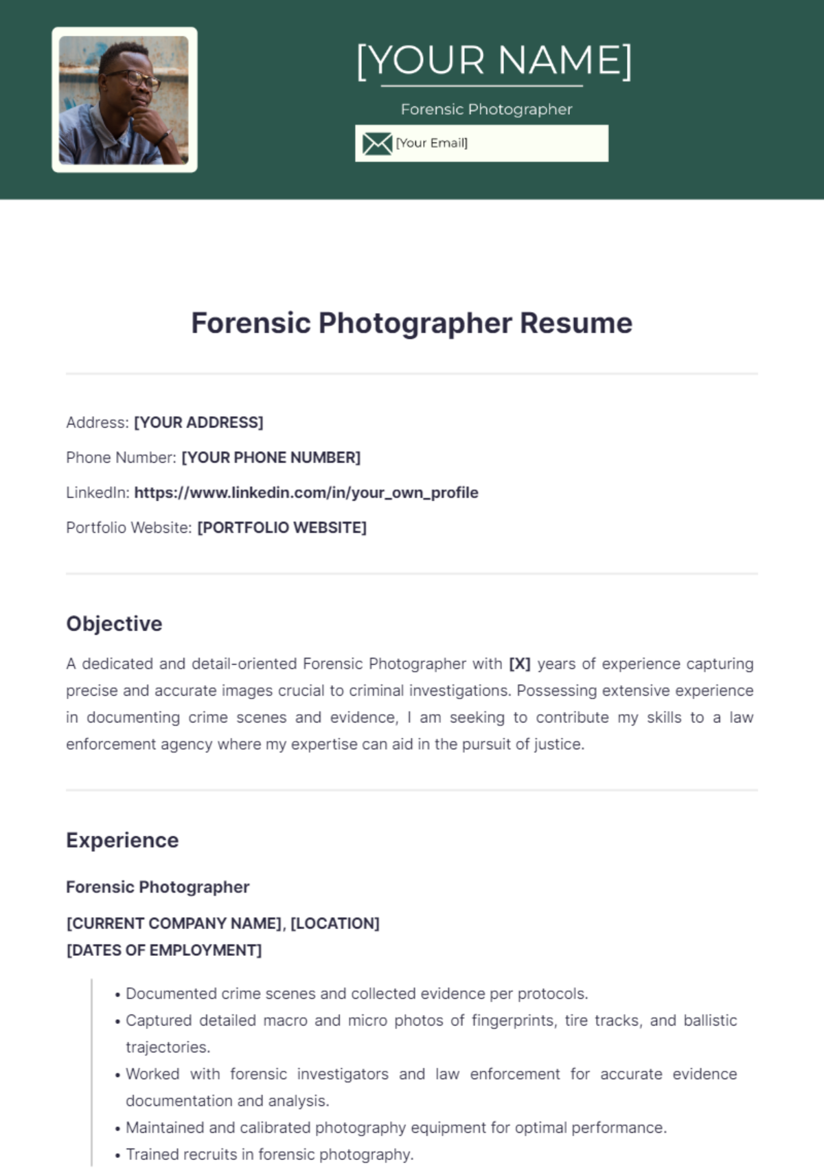 Forensic Photographer Resume - Edit Online & Download