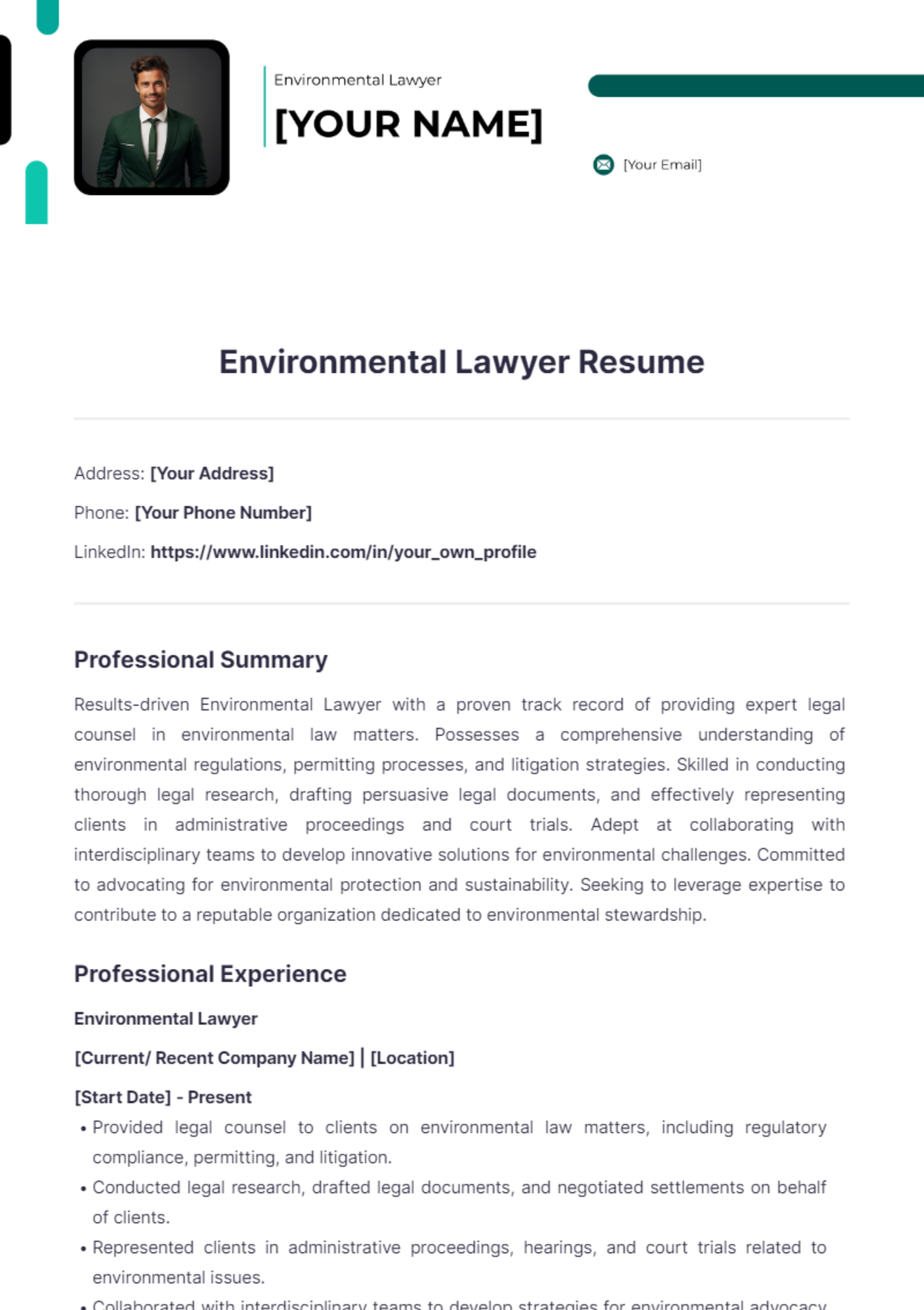 Environmental Lawyer Resume - Edit Online & Download