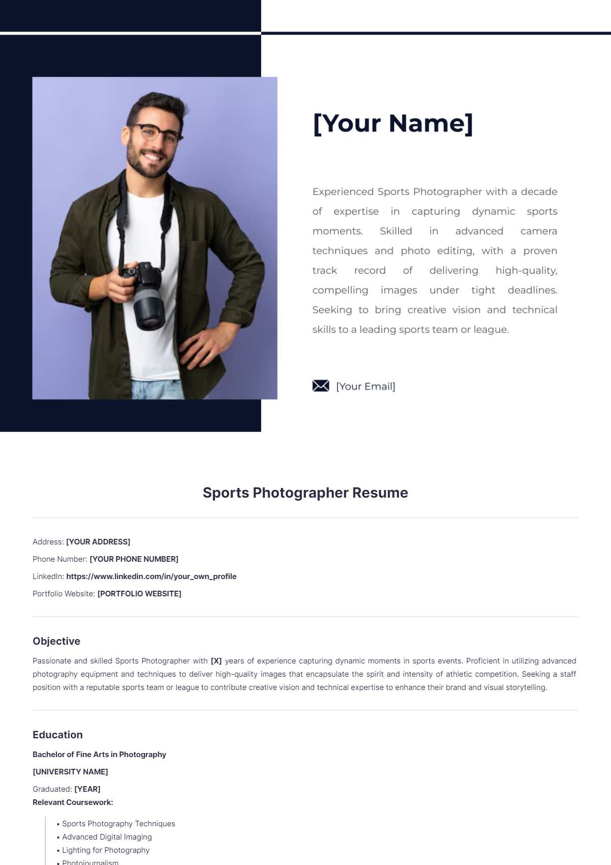 Sports Photographer Resume - Edit Online & Download