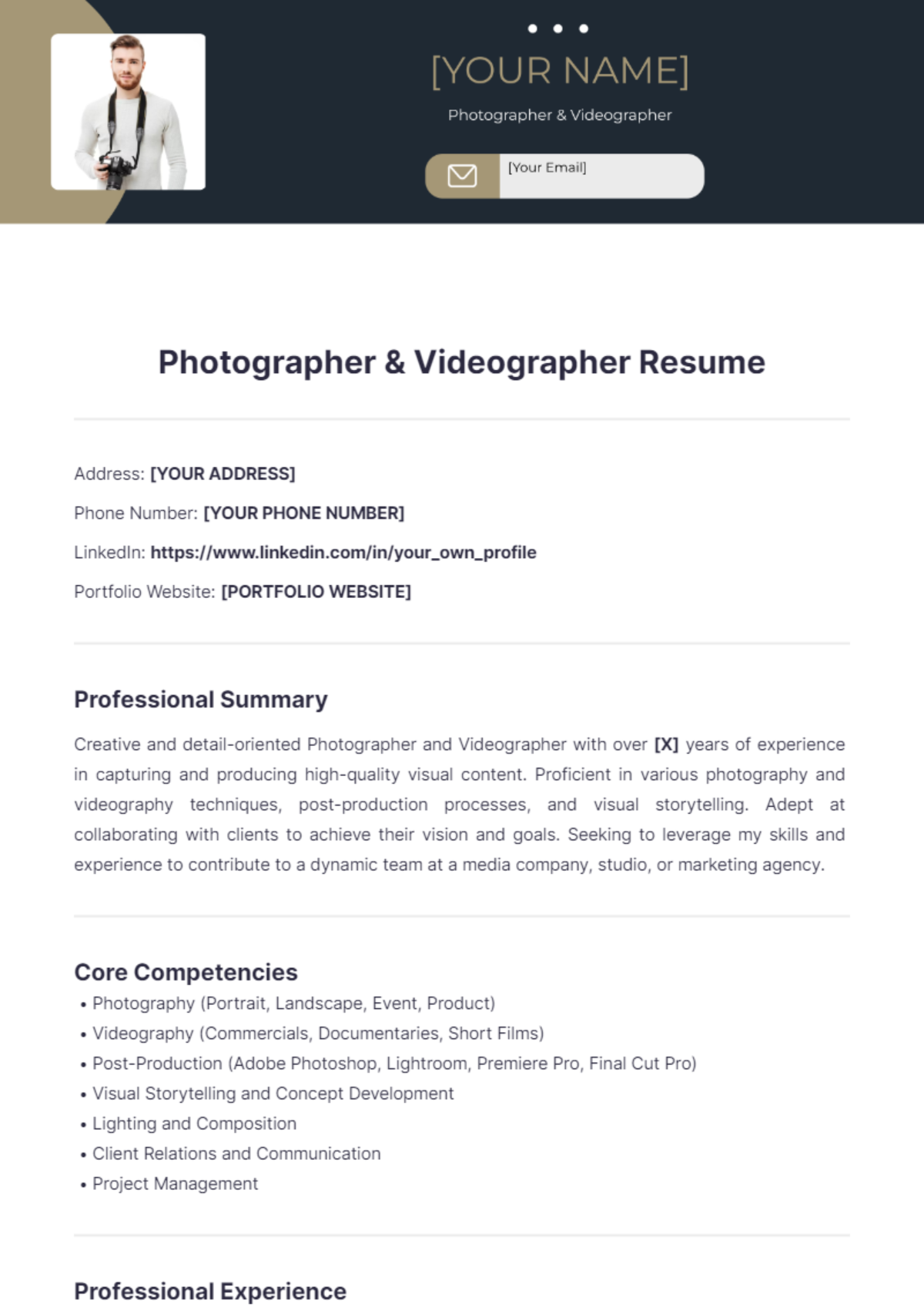 Photographer & Videographer Resume - Edit Online & Download