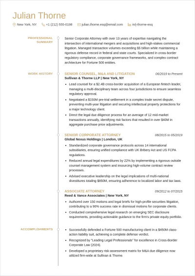 Free Lawyer ATS Resume Template, AI Resume Builder