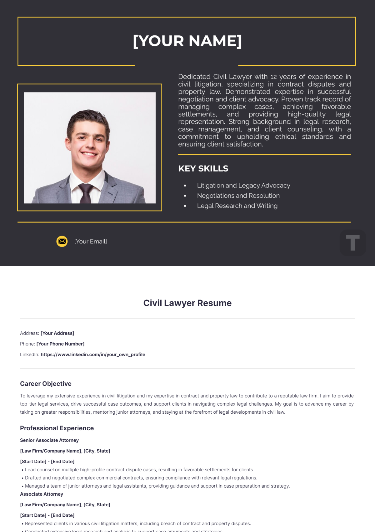 Civil Lawyer Resume - Edit Online & Download