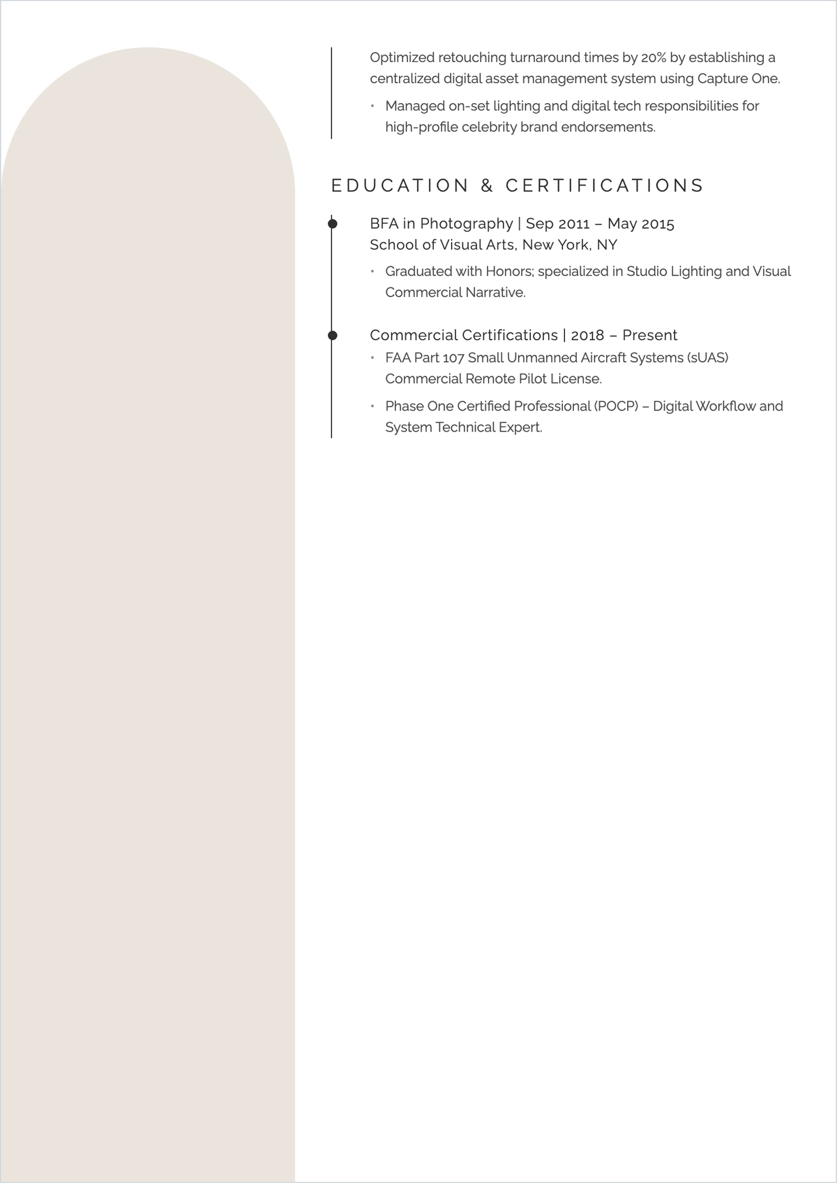 Free Corporate Photographer ATS Resume Template, AI Resume Builder