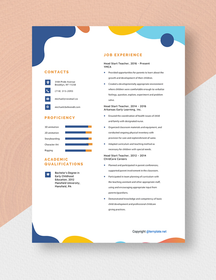 Free Head Start Teacher Resume Template Word Pages Template Net