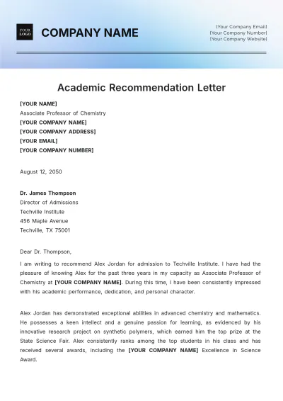 Free Academic Layout Recommendation Letter Template to Edit Online