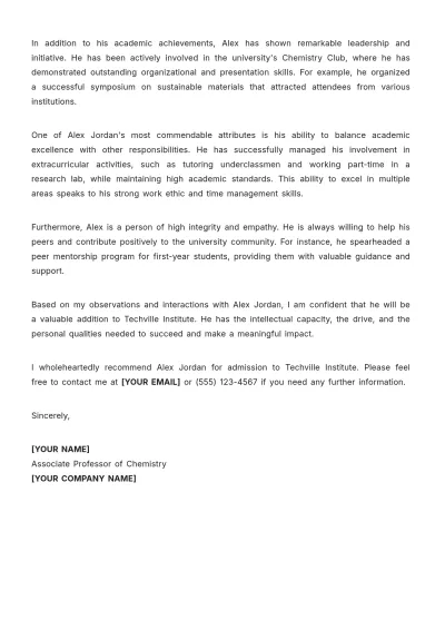Free Academic Layout Recommendation Letter Template to Edit Online