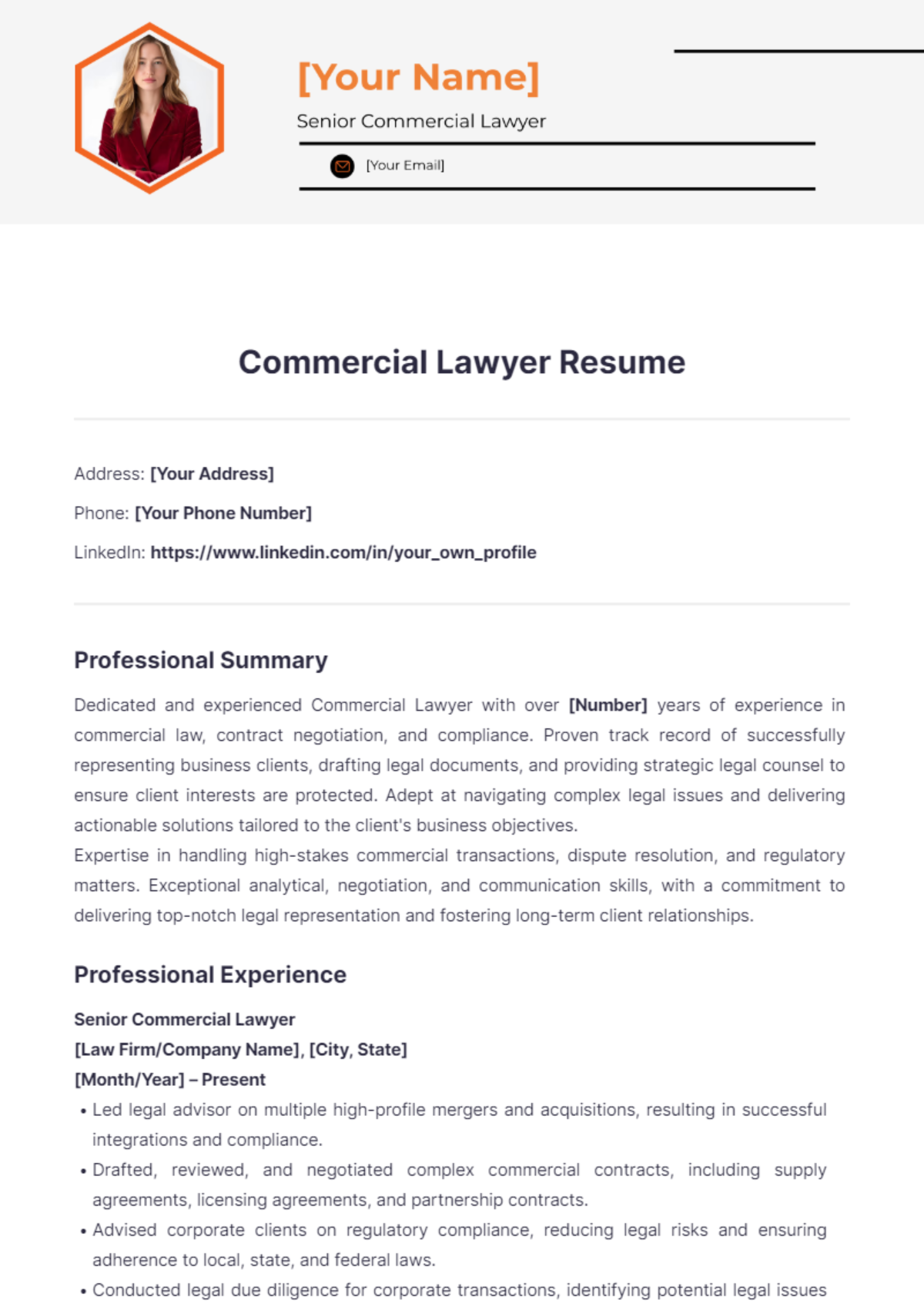 Commercial Lawyer Resume - Edit Online & Download