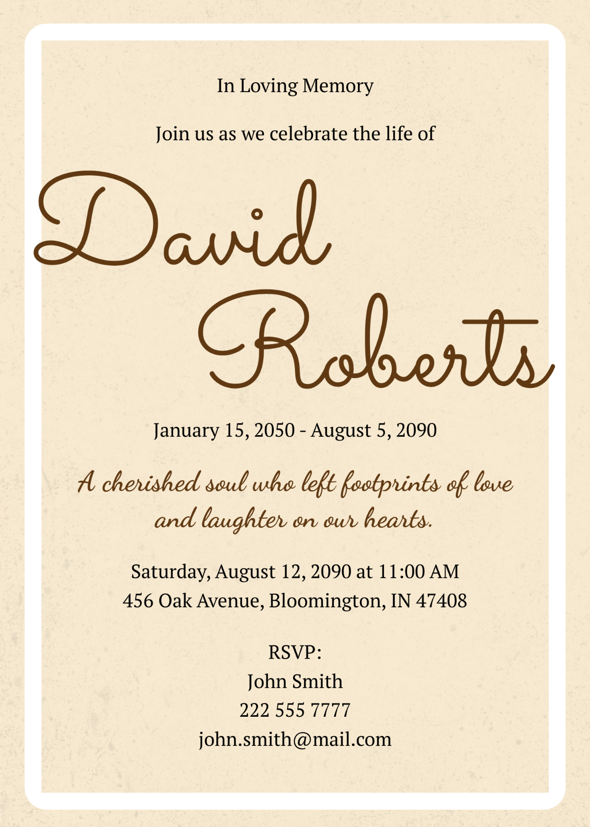 Celebration Of Life Funeral Memorial Invitation Template - Edit Online & Download