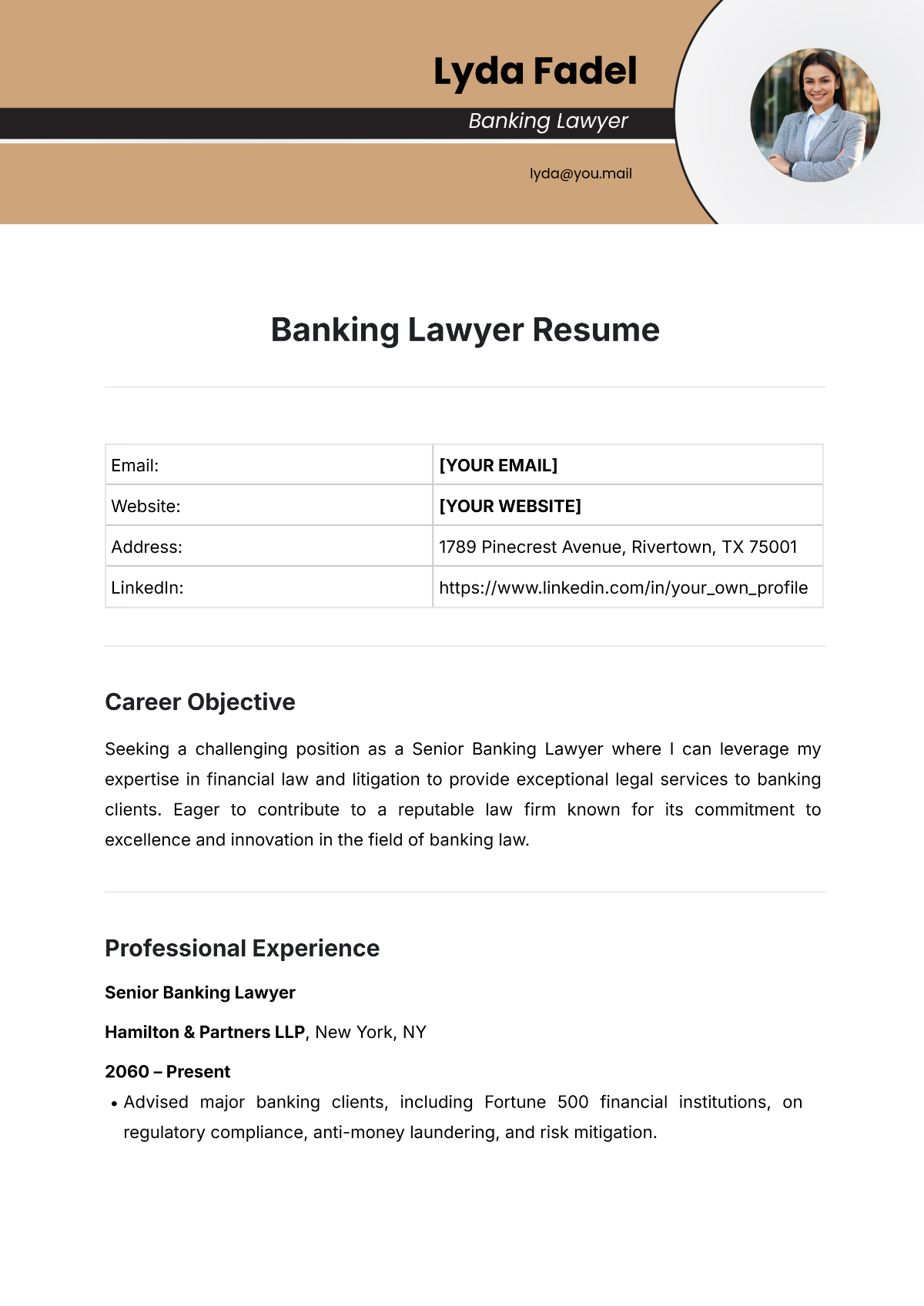 Free Banking Lawyer Resume Template