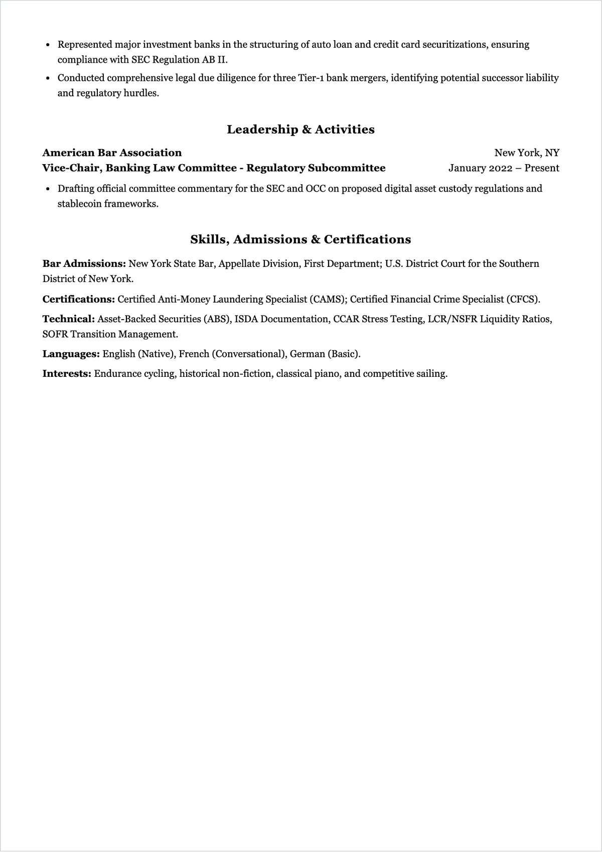 Free Banking Lawyer ATS Resume Template, AI Resume Builder