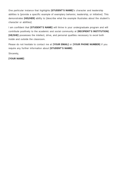 Free Undergraduate Recommendation Letter Template to Edit Online