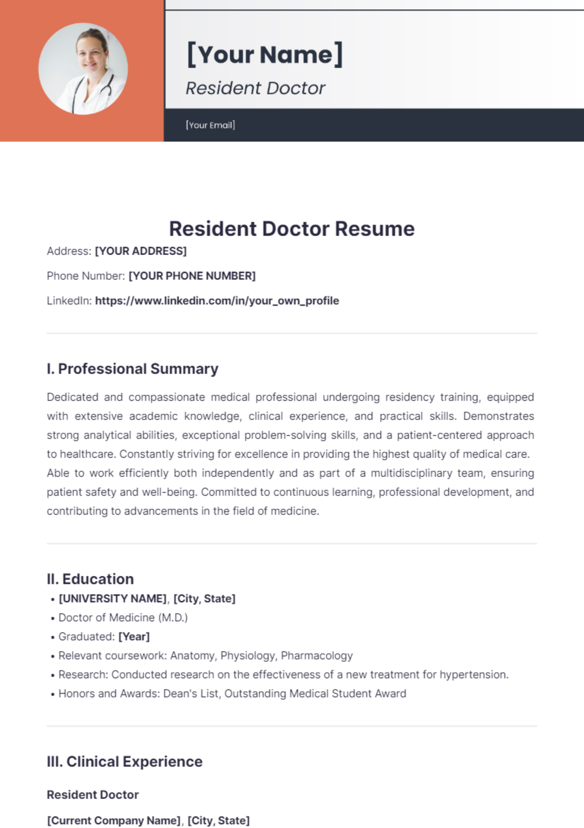 Resident Doctor Resume - Edit Online & Download