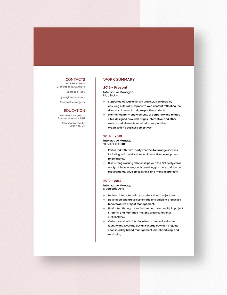 Interactive Manager Resume