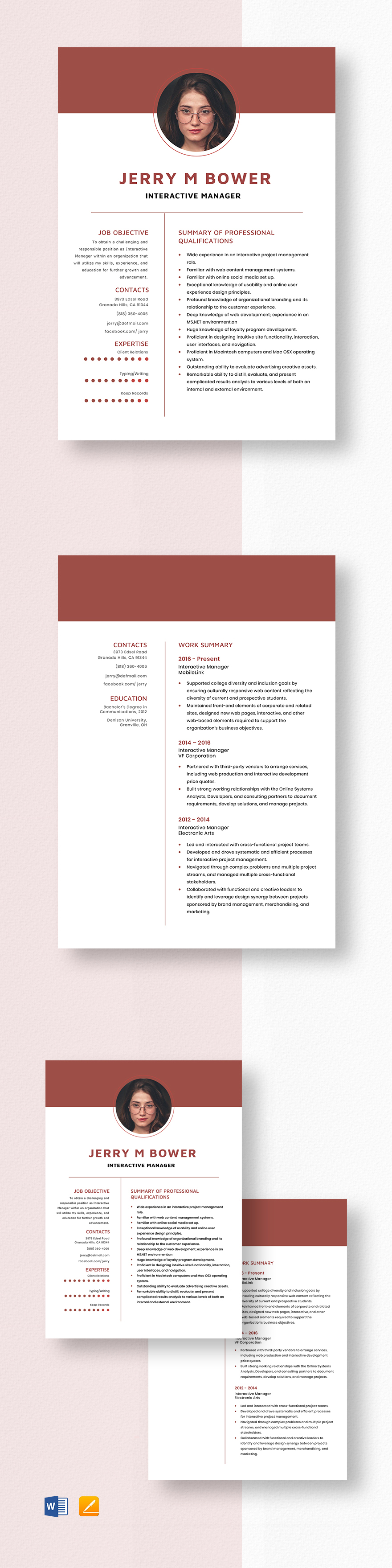 Free Interactive Manager Resume Template - Word, Apple Pages | Template.net