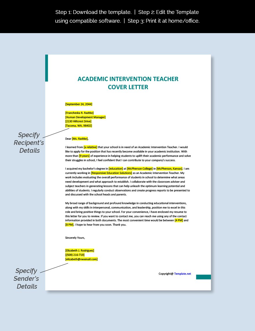 Academic Intervention Teacher Cover Letter