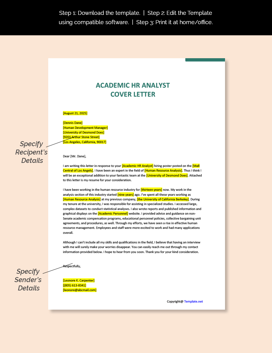 Academic HR Analyst Cover Letter