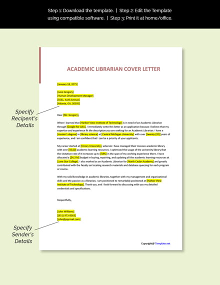 Academic Librarian Cover Letter Template Google Docs Word Apple   Academic Librarian Cover Letter Template 