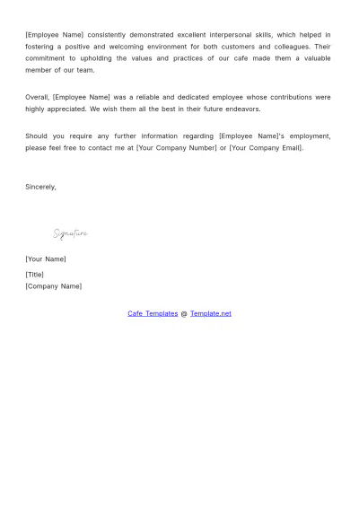 Free Cafe Experience Letter Template to Edit Online