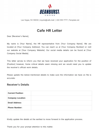 Free Cafe HR Letter Template to Edit Online