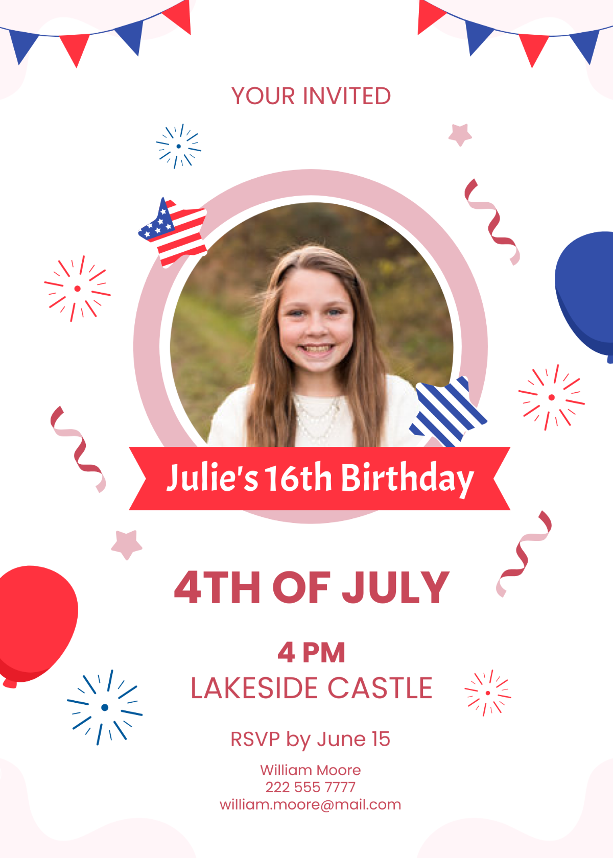 4th of July Birthday Invitation Template - Edit Online & Download