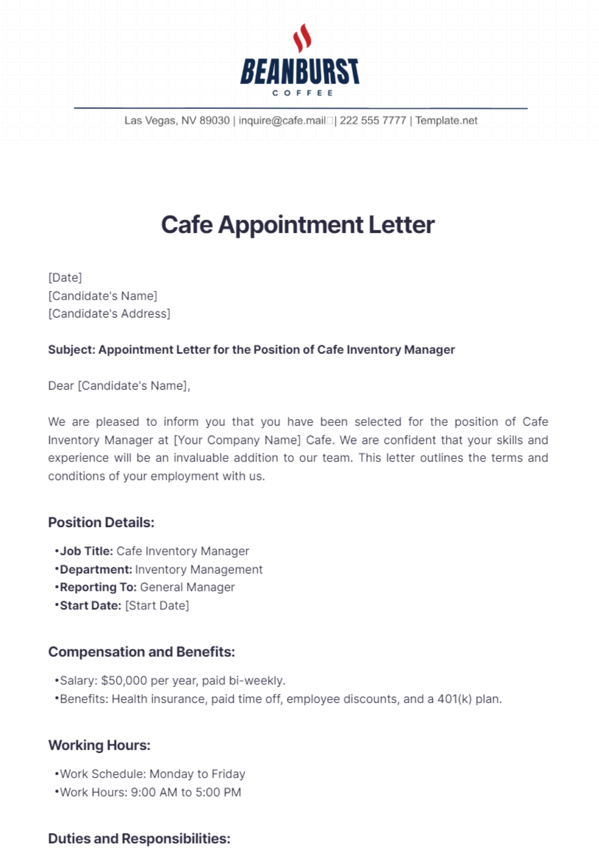 Cafe Appointment Letter Template - Edit Online & Download