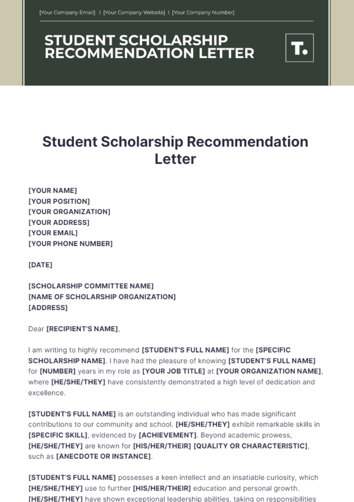 Student Scholarship Recommendation Letter Template - Edit Online & Download