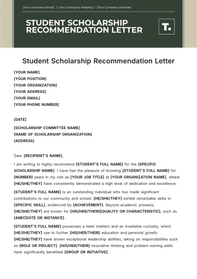 Free Student Scholarship Recommendation Letter Template to Edit Online