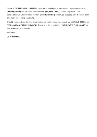 Free Student Scholarship Recommendation Letter Template to Edit Online