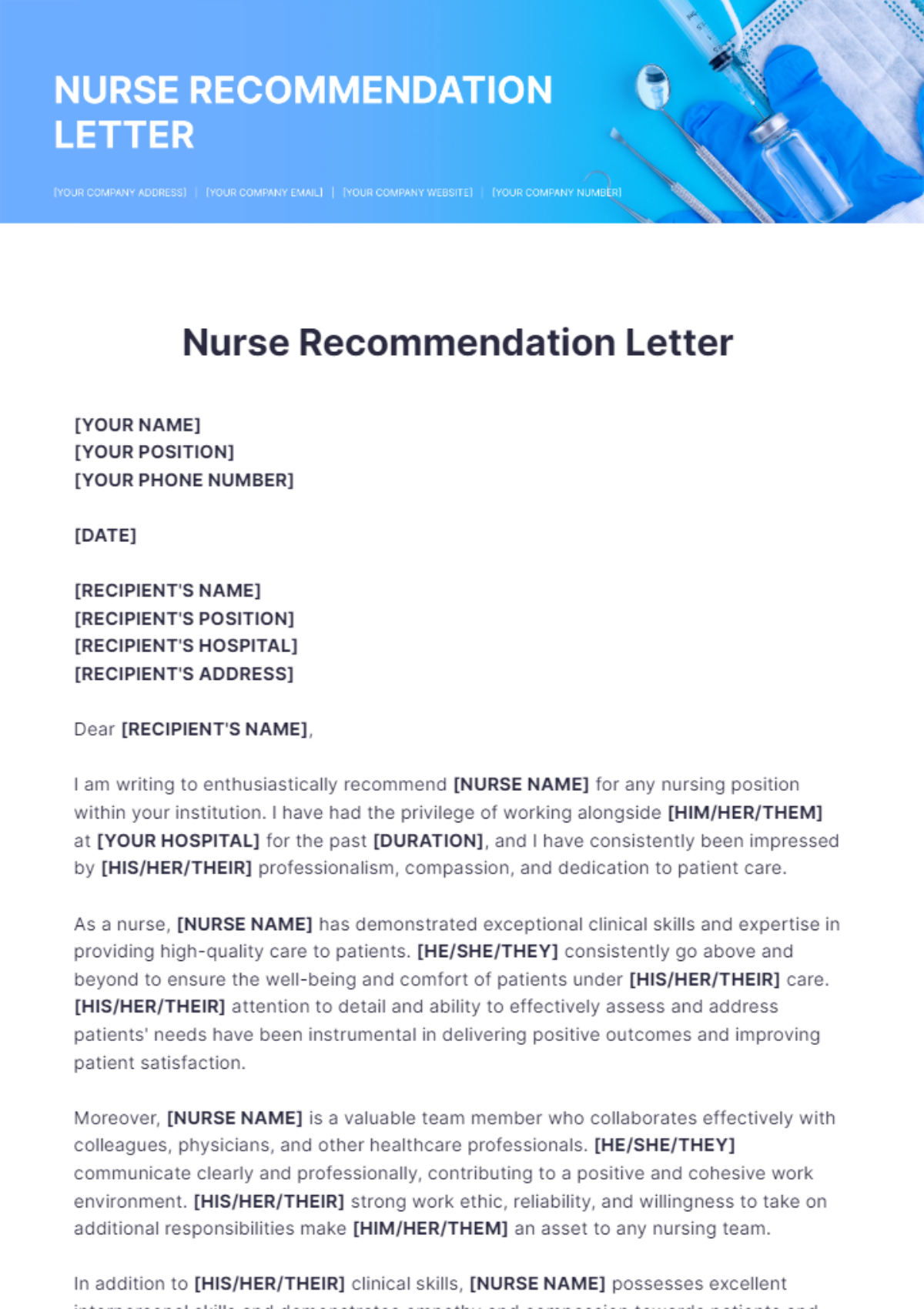 Nurse Recommendation Letter Template - Edit Online & Download