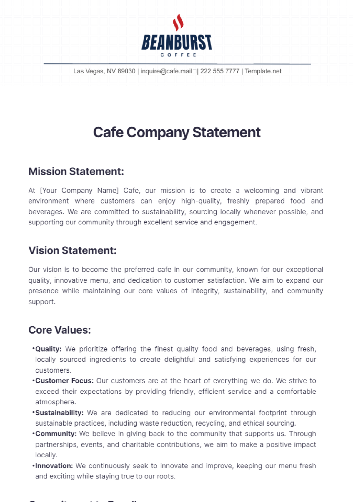 Cafe Company Statement Template - Edit Online & Download