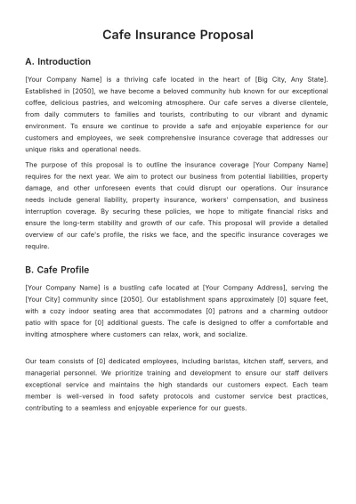 Free Cafe Insurance Proposal Template to Edit Online
