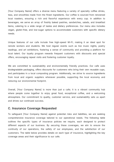 Free Cafe Insurance Proposal Template to Edit Online