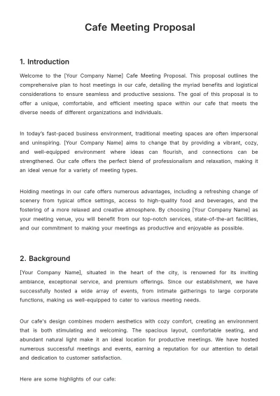 Free Cafe Meeting Proposal Template to Edit Online