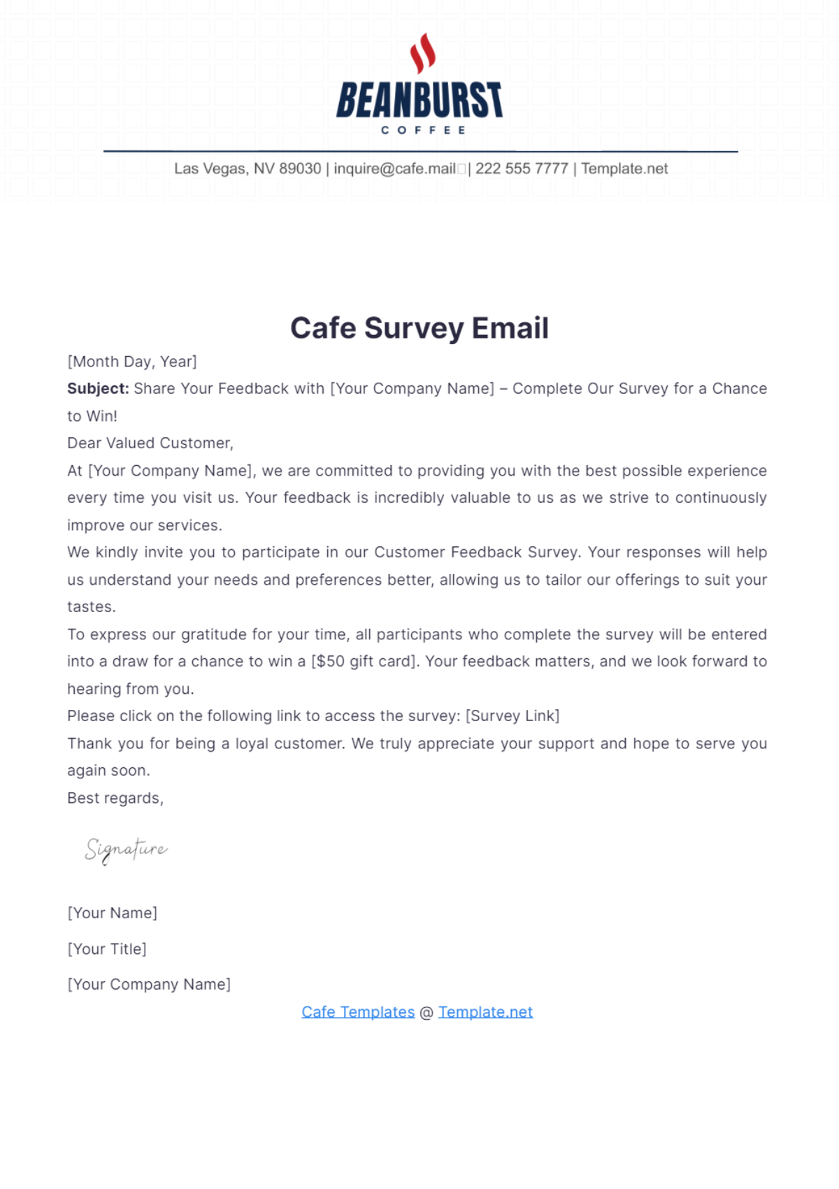 Cafe Survey Email Template - Edit Online & Download