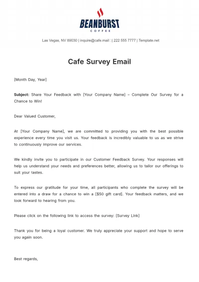 Free Cafe Survey Email Template to Edit Online