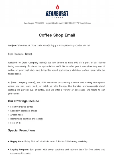 Free Coffee Shop Email Template to Edit Online