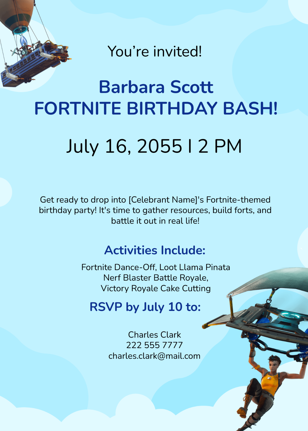 Fortnite Birthday Invitation Template - Edit Online & Download