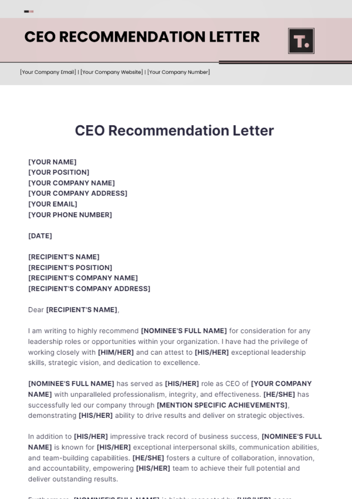 CEO Recommendation Letter Template - Edit Online & Download