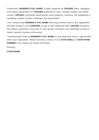 Free CEO Recommendation Letter Template to Edit Online
