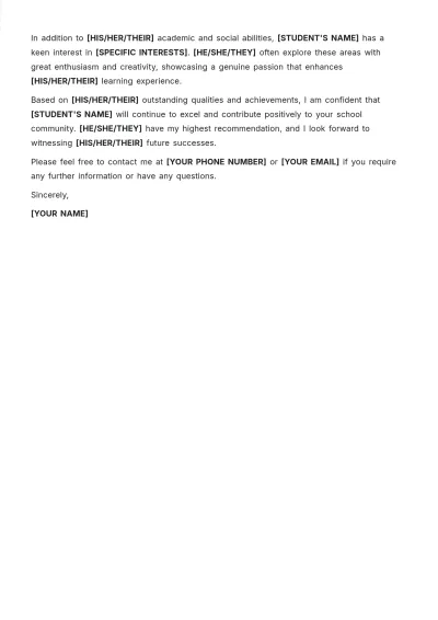 Free Elementary Student Recommendation Letter Template to Edit Online