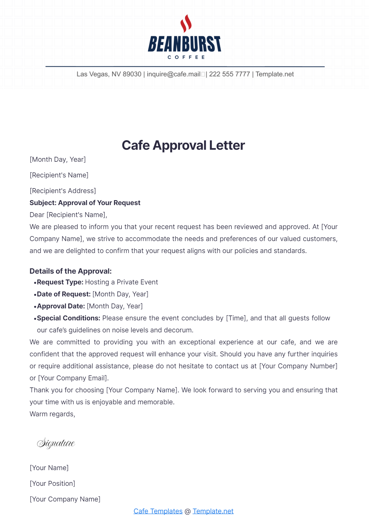 Cafe Approval Letter Template - Edit Online & Download