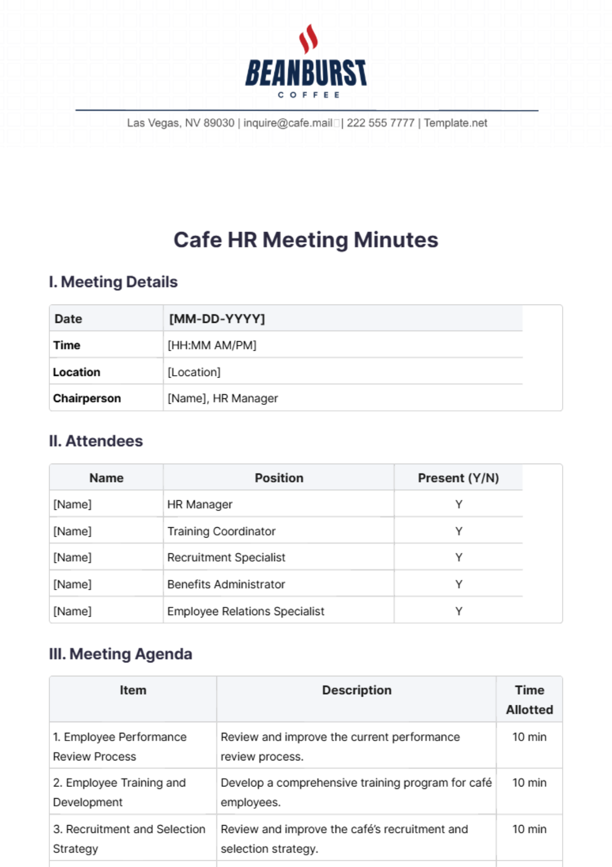 Cafe HR Meeting Minutes Template - Edit Online & Download