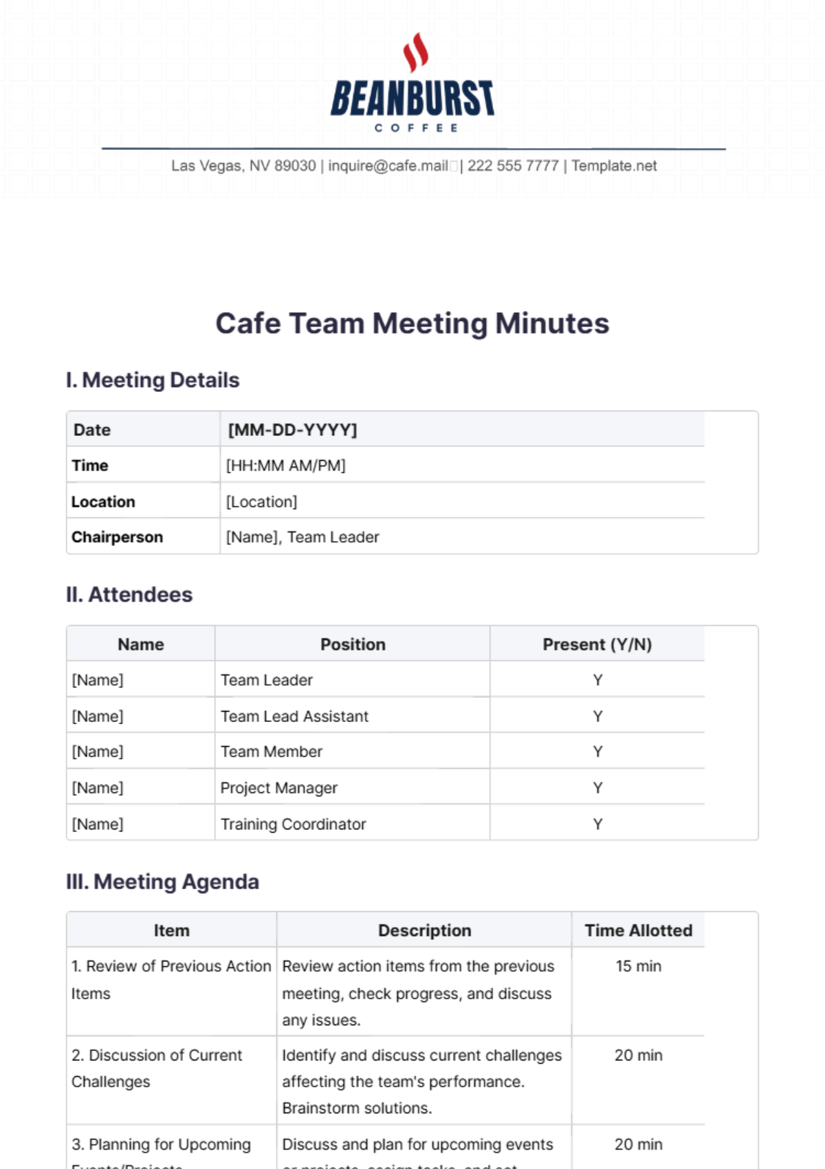 Cafe Team Meeting Minutes Template - Edit Online & Download