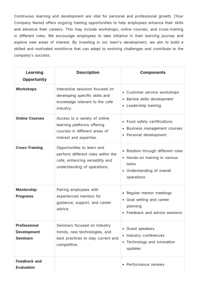 Free Cafe Training Handbook Template to Edit Online
