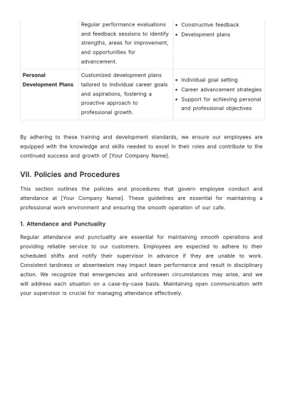 Free Cafe Training Handbook Template to Edit Online