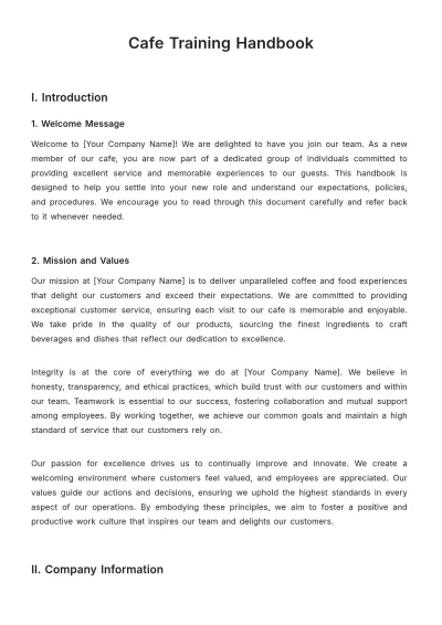 Free Cafe Training Handbook Template to Edit Online