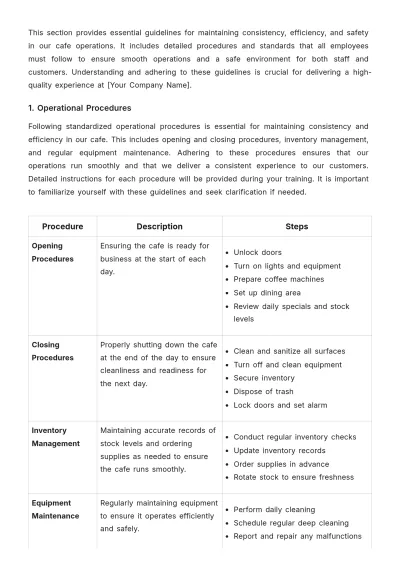 Free Cafe Training Handbook Template to Edit Online